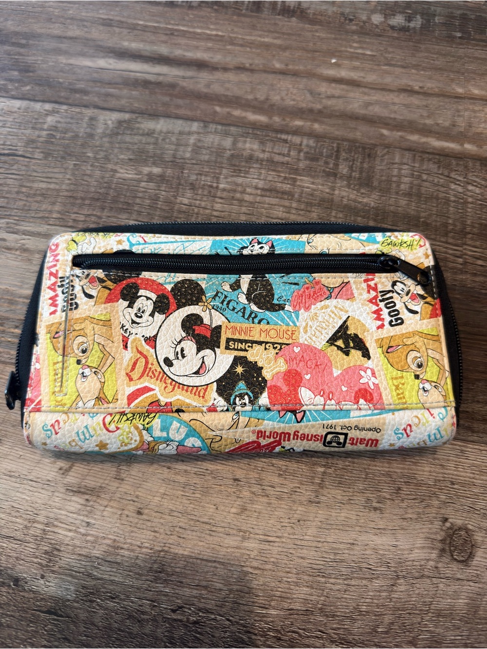 Disney Minnie Mouse Collage Zip Wallet - Multicolor Yellow, Blue, Red